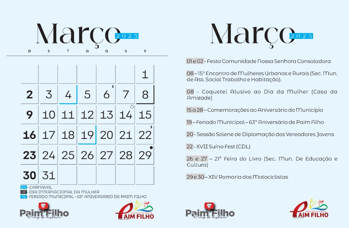 EVENTOS DE MARÇO DE 2025