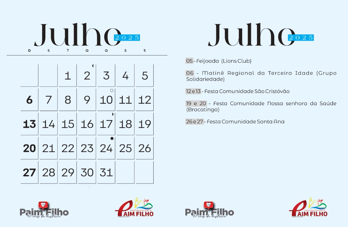 EVENTOS DE JULHO DE 2025