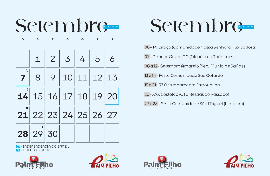 EVENTOS DE SETEMBRO DE 2025