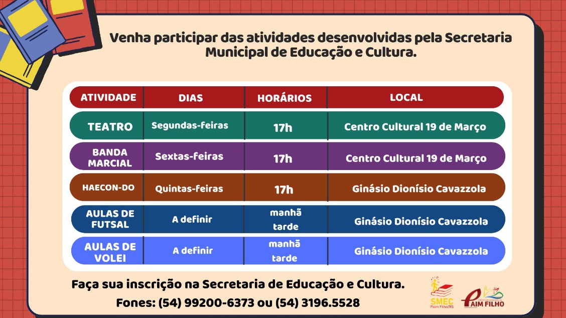 SECRETARIA DE EDUCAÇÃO E CULTURA OFERECE ATIVIDADES DE CONTRATURNO ESCOLAR